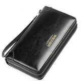 Men Business Wallet Leather Long Clutch Handy Bag Male Double Zipper Purse