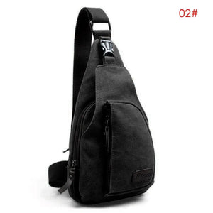 Men Vintage Canvas Leather Crossbody Bag Sling Chest Pack Bag