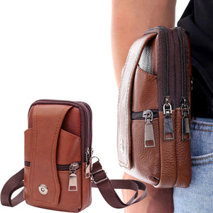 Men Leather Waist Bag Multifunction Fanny Pack Large Capacity Belt Bag