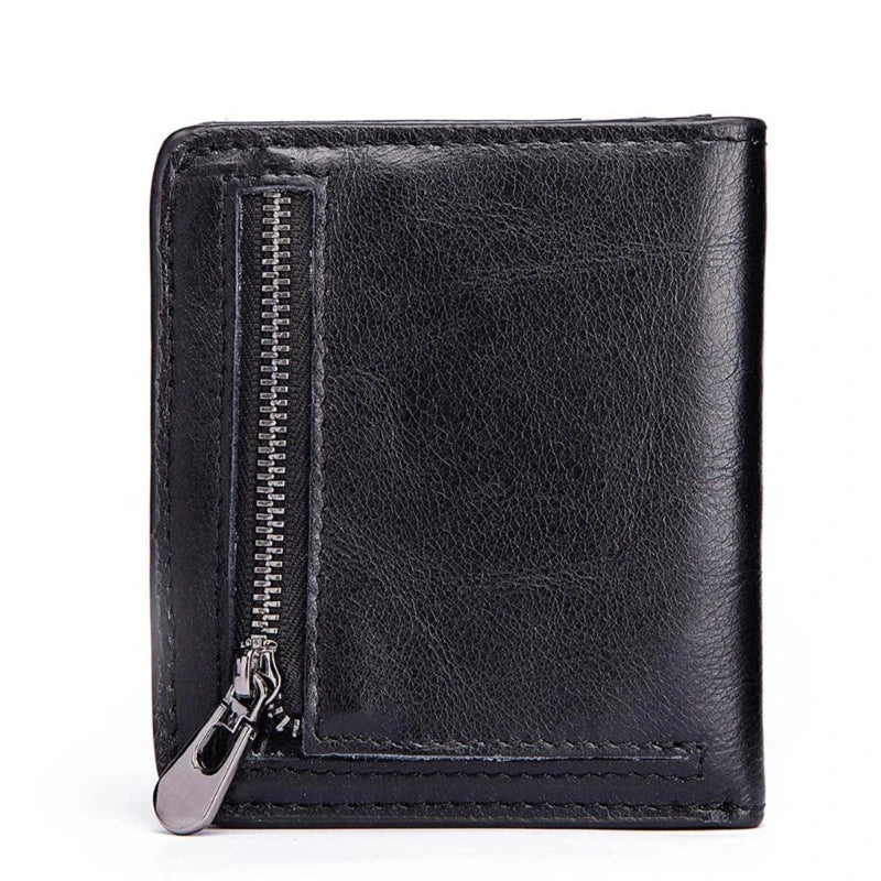 Men's Vintage Leather Wallet with Zipper Pouch