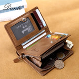 Men Short Bifold Cowhide Wallet Soft Oil Wax Leather Wallets Coin Purse Clutch T