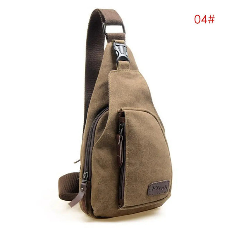 Men Vintage Canvas Leather Satchel Shoulder Sling Chest Pack Bag