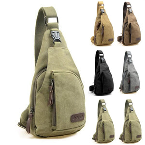 Men Vintage Canvas Leather Satchel Shoulder Sling Chest Pack Bag