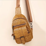 Men Women Vintage High Leather Waist Bag Crossbody Shoulder Bags