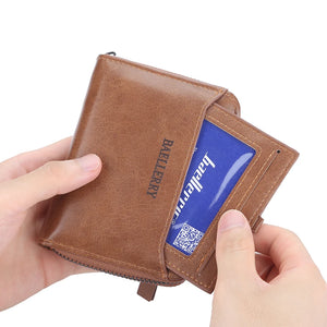 Men's Leather Short Purse Zipper Clutch Solid Porte Feuille Hommes