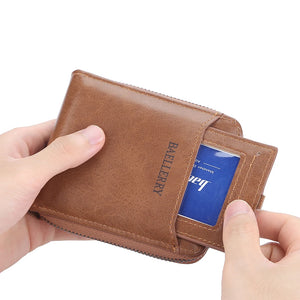 Men's Short Leather Wallet with Hasp Zipper Clutch