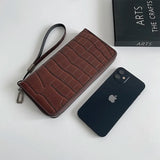 Men's Stone Pattern Long Wallet Embossed Soft Business Wristband
