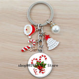 Christmas Happy Year Cartoon Keychain Glass Bead Pendant Keychain