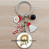 Christmas Happy Year Cartoon Keychain Glass Bead Pendant Keychain