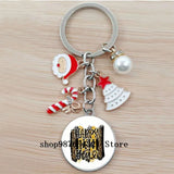 Christmas Happy Year Cartoon Keychain Glass Bead Pendant Keychain