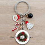 Christmas Happy Year Cartoon Keychain Glass Bead Pendant Keychain