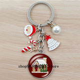 Christmas Happy Year Cartoon Keychain Glass Bead Pendant Keychain