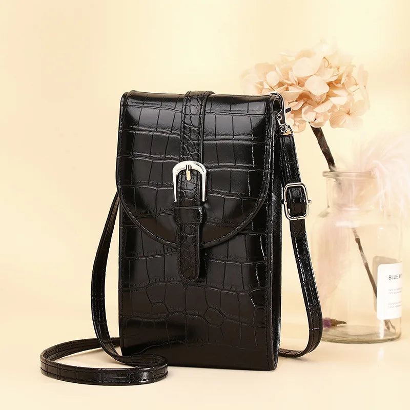 Crocodile Pattern Shoulder Bag Belt Buckle Mini Phone Bag