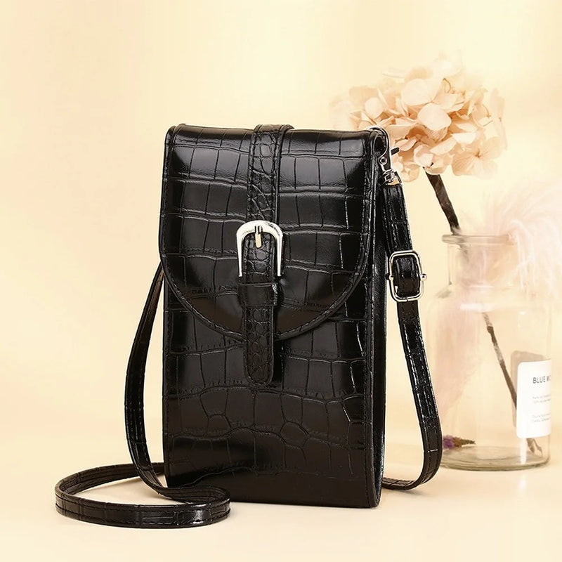Crocodile Pattern Shoulder Bag Belt Buckle Small Square Bag for Women