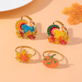 Metal Maple Leaf Pumpkin Turkey Napkin Rings Autumn Thanksgiving Decor