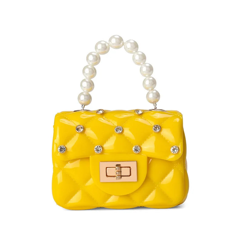 Diamond Inlaid Jelly Bag Crossbody Pearl Hand Strap Lipstick Handbag