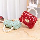 Diamond Inlaid Jelly Bag Crossbody Pearl Hand Strap Lipstick Handbag