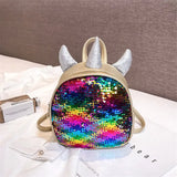 Mini Sequins Unicorn Backpack PU Leather Women Travel Small Bag