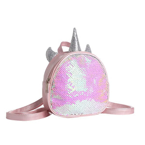 Mini Sequins Unicorn Backpack PU Leather Women Travel Small Bag