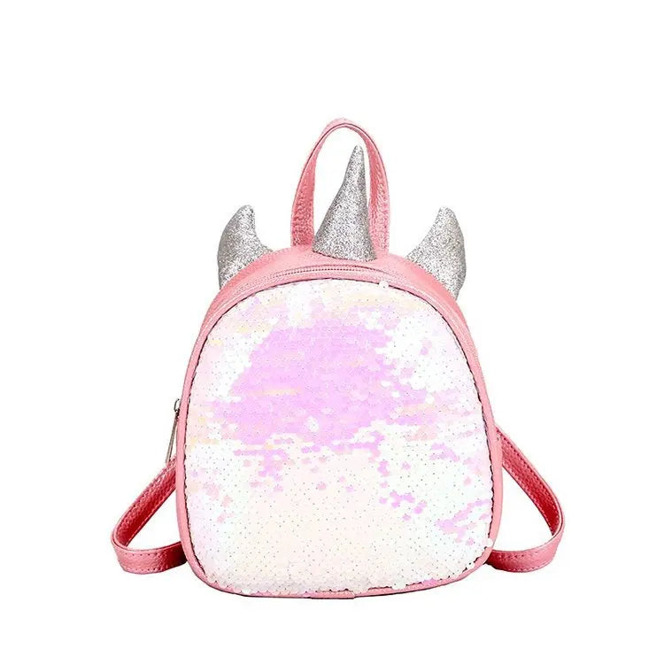 Mini Sequins Unicorn Backpack PU Leather Women Travel Small Bag