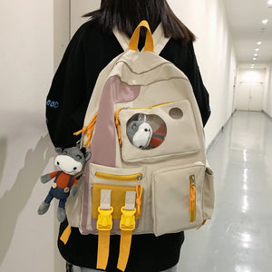 Multi-pocket Patchwork Backpack Waterproof Schoolbag Teenage Girl Backpacks