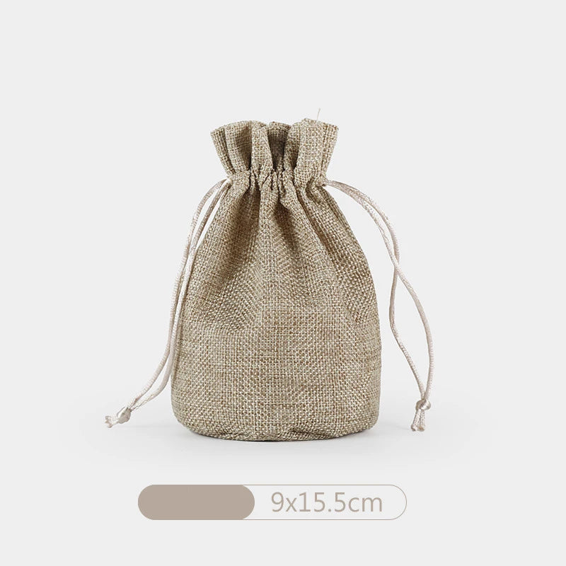 Round Bottom Jute Linen Drawstring Bags Pouch Gift Bag