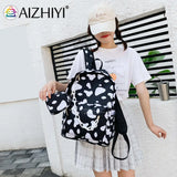 Nylon Backpack Cow Letter Print Casual Shoulder School Book Bags Women