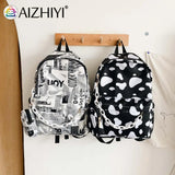 Nylon Backpack Cow Letter Print Casual Shoulder School Book Bags Women
