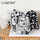Nylon Backpack Cow Letter Print Casual Shoulder School Book Bags Women