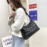 Nylon Down Shoulder Bag Plaid Crossbody Tote for Women