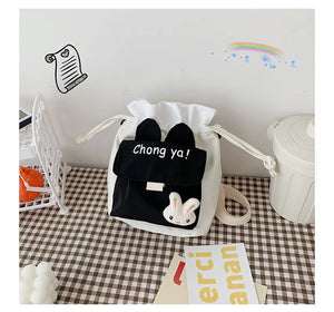 Nylon Drawstring Bucket Bag Student Shoulder Bag Shopping Messenger Bag