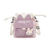 Nylon Drawstring Bucket Bag Student Shoulder Bag Shopping Messenger Bag