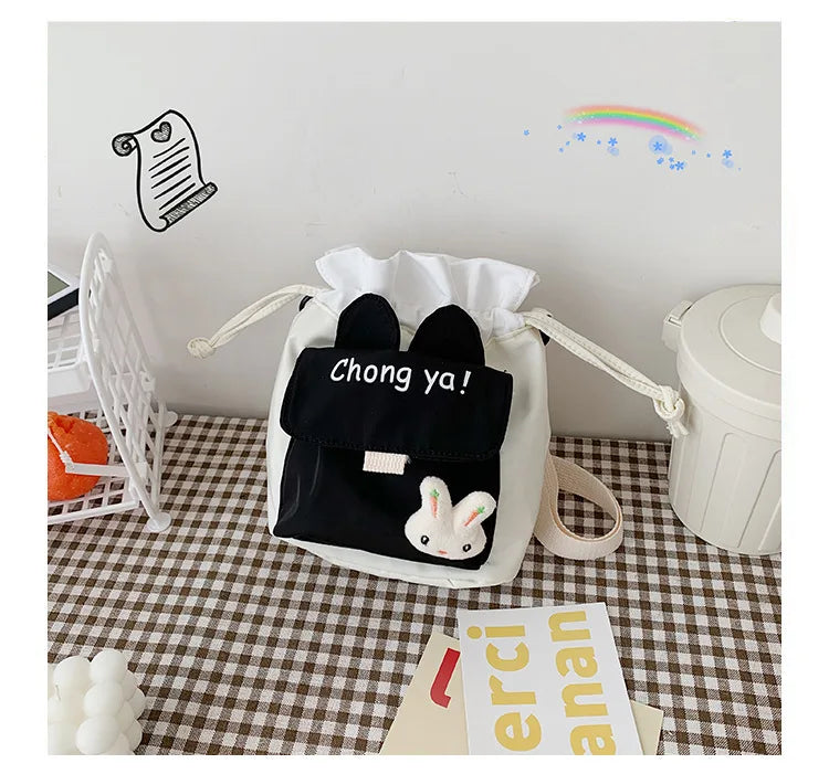 Nylon Drawstring Bucket Bag Student Shoulder Bag Shopping Messenger Bag