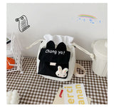 Nylon Drawstring Bucket Bag Student Shoulder Bag Shopping Messenger Bag