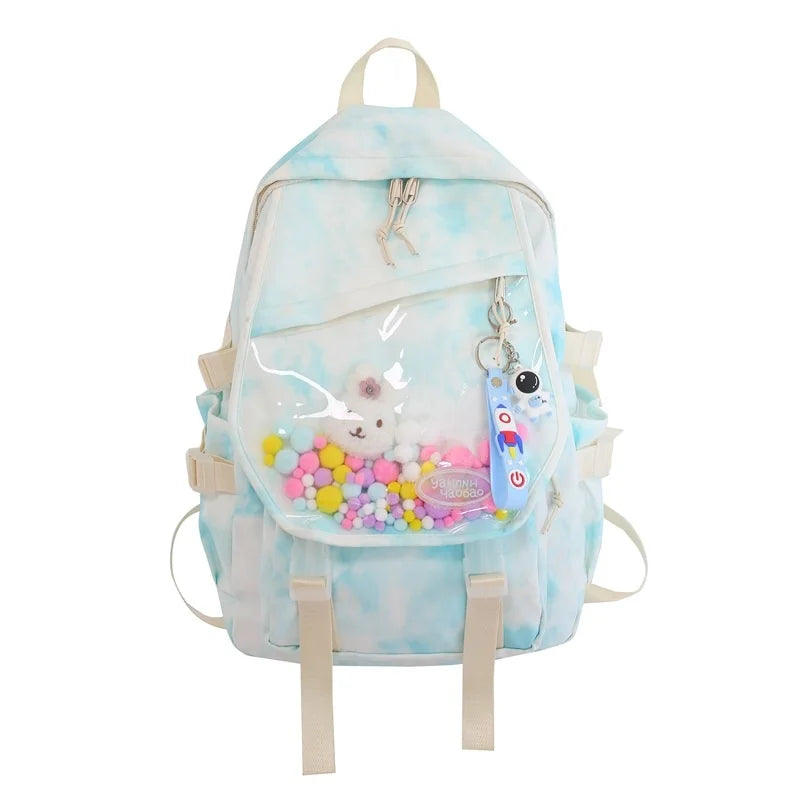 Nylon PVC Girl Backpack Tie-dye Style Schoolbag