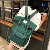 Nylon Waterproof Casual Student Backpack Harajuku Style Solid Buckle Bag