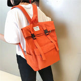 Nylon Waterproof Casual Student Backpack Harajuku Style Solid Buckle Bag