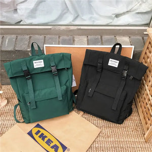 Nylon Waterproof Casual Student Backpack Harajuku Style Solid Buckle Bag