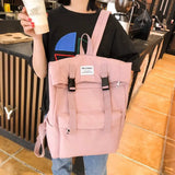 Nylon Waterproof Casual Student Backpack Harajuku Style Solid Buckle Bag