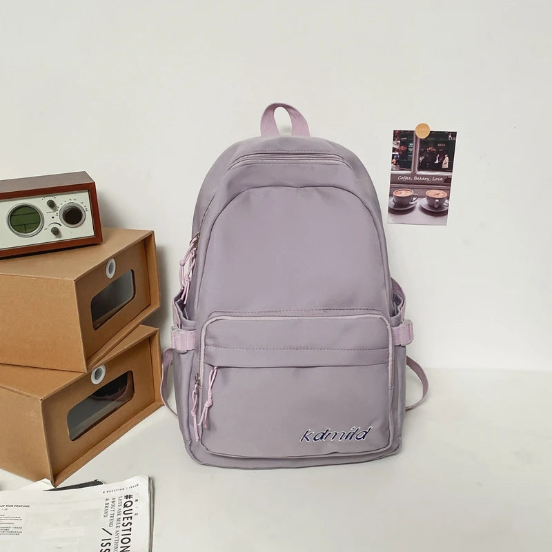 Nylon Women Backpack Female Letter Embroidery Travel Bag Preppy Schoolbag