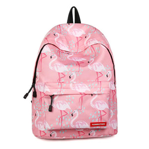 Pink Flamingo Printed Nylon Women Backpack for Teenage Girls