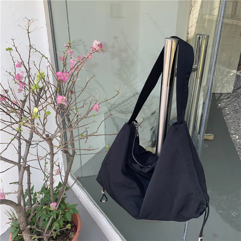 Large Capacity Nylon Drawcord Shopping Bag Underarm Bag