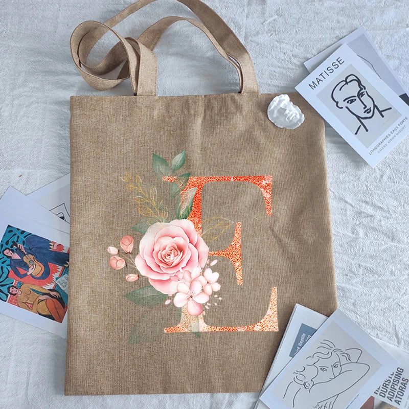 Orange Letter Print Women Shopping Tote Eco Bag Handbags Student Shopper