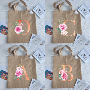 Orange Letter Print Women Shopping Tote Eco Bag Handbags Student Shopper