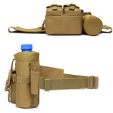 Men Tactical Water Bottle Waist Bag - Waterproof Molle Hiking Climbing Nylon Pac