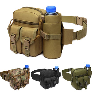 Men Tactical Water Bottle Waist Bag - Waterproof Molle Hiking Climbing Nylon Pac