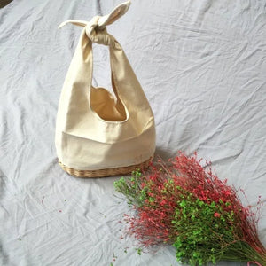 Portable Oval Shoulder Bag Cotton Linen Handbag Large Canvas Hand Bag