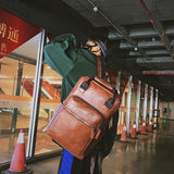 Vintage PU Leather Backpack Men Waterproof Laptop Business Travel Bag