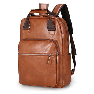 Vintage PU Leather Backpack Men Waterproof Laptop Business Travel Bag
