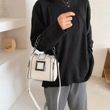 PU Leather Retro Chains Hasp Shoulder Bag Small Delicate Bucket Bags